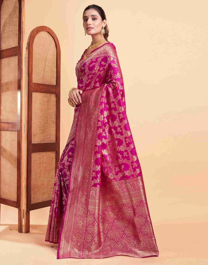 AXONIT Women's Silk Blend Banarasi Jacquard Floral