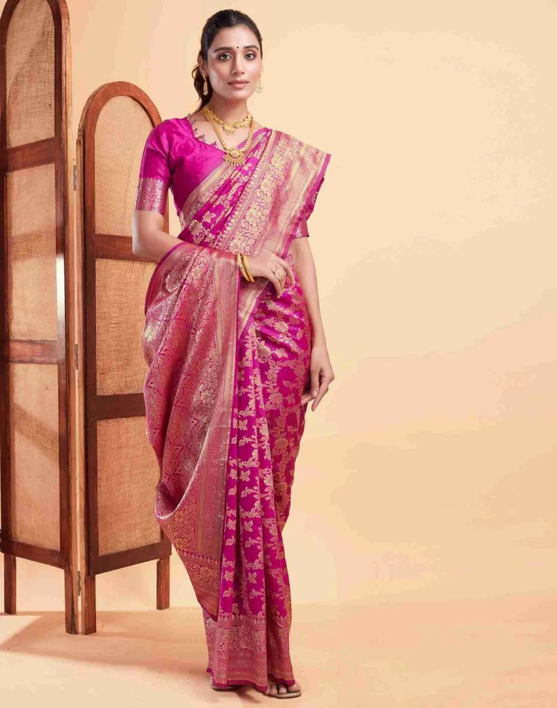 AXONIT Women's Silk Blend Banarasi Jacquard Floral