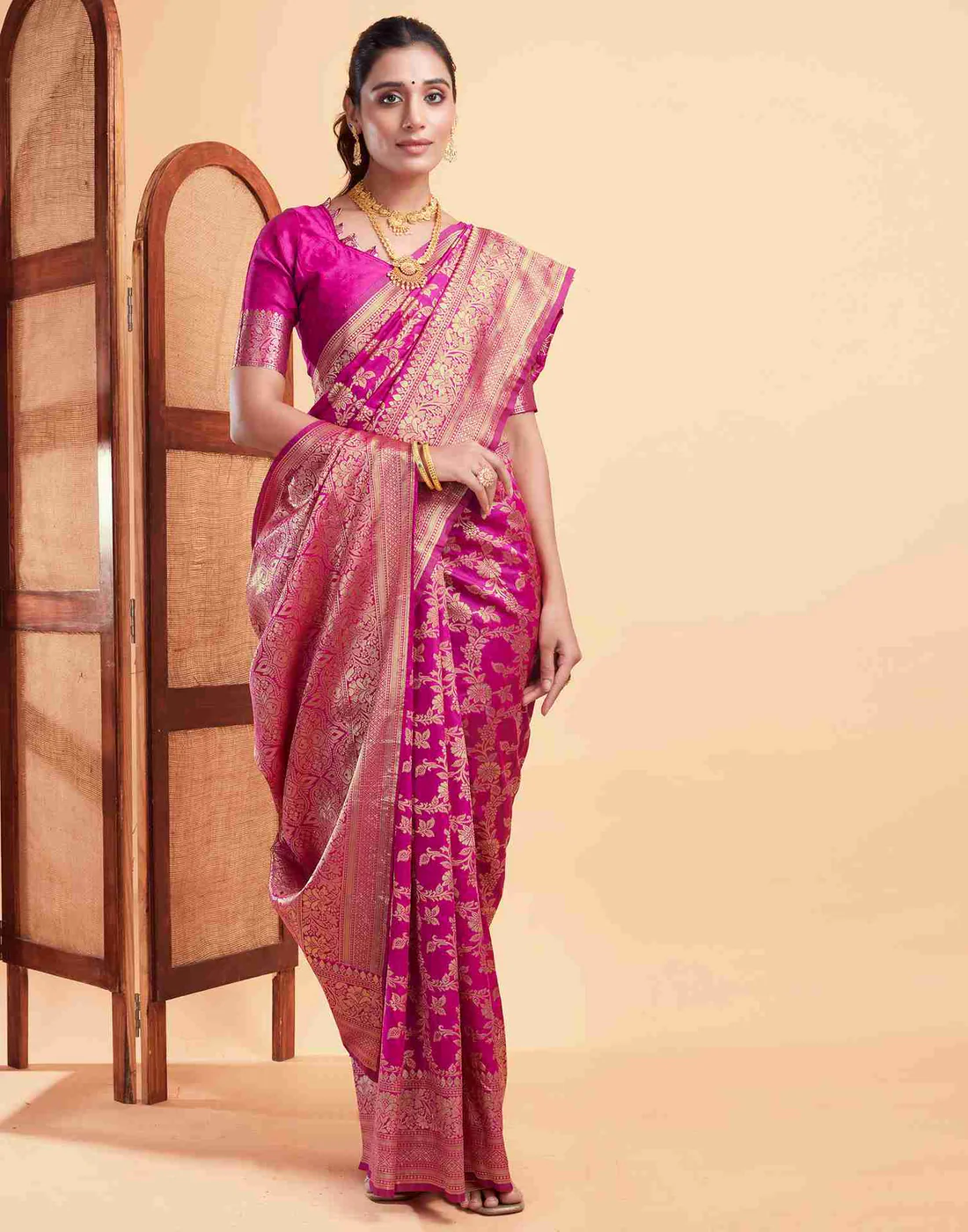 AXONIT Women's Silk Blend Banarasi Jacquard Floral
