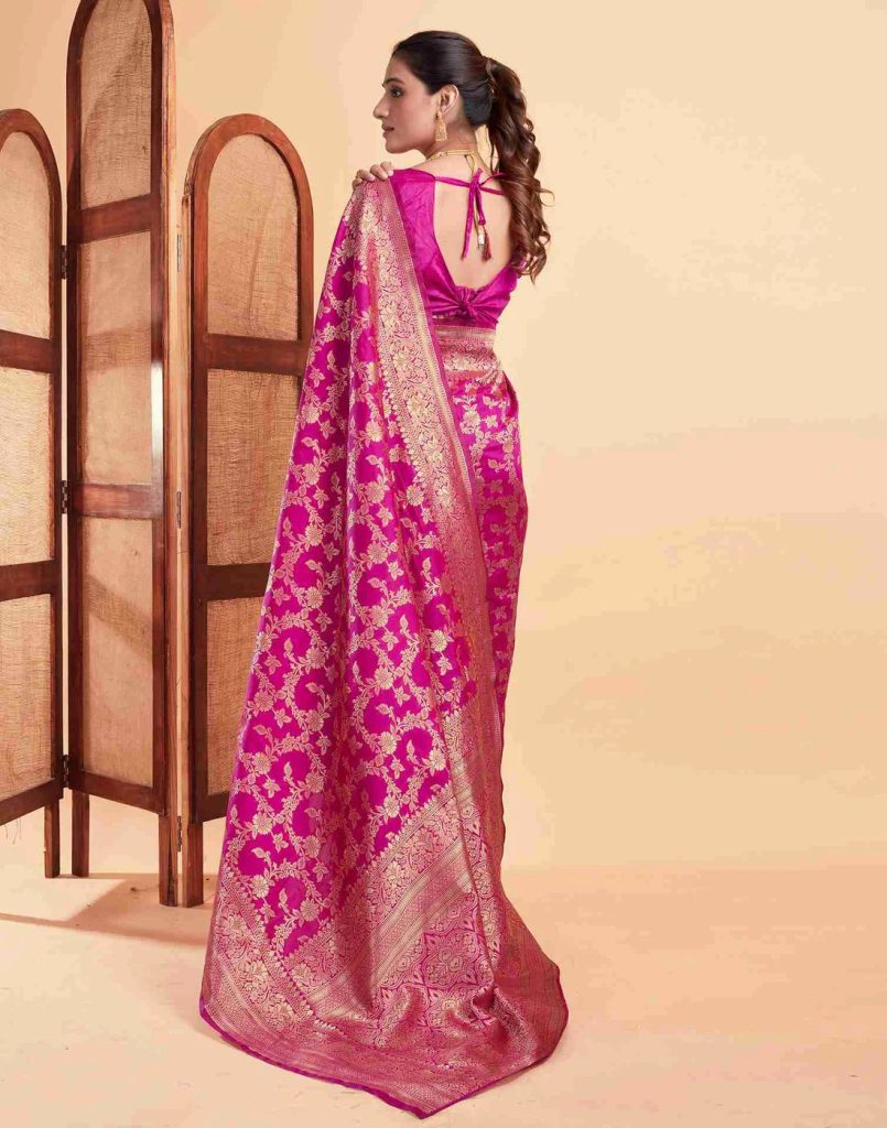 AXONIT Women's Silk Blend Banarasi Jacquard Floral