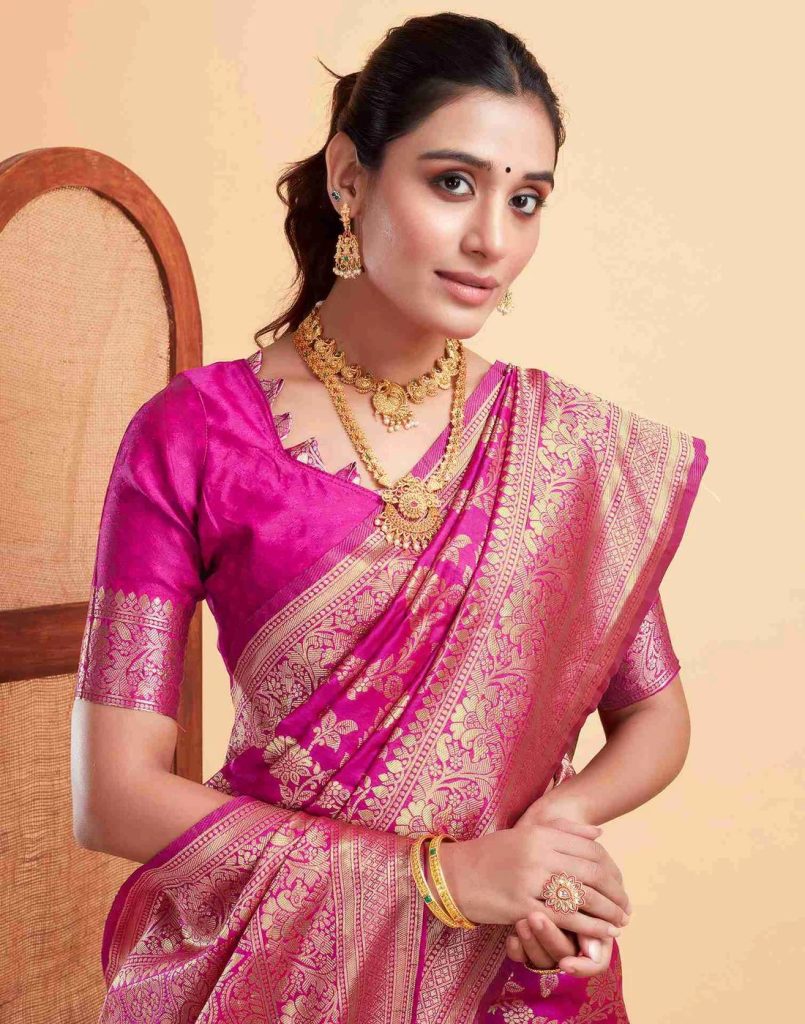 AXONIT Women's Silk Blend Banarasi Jacquard Floral