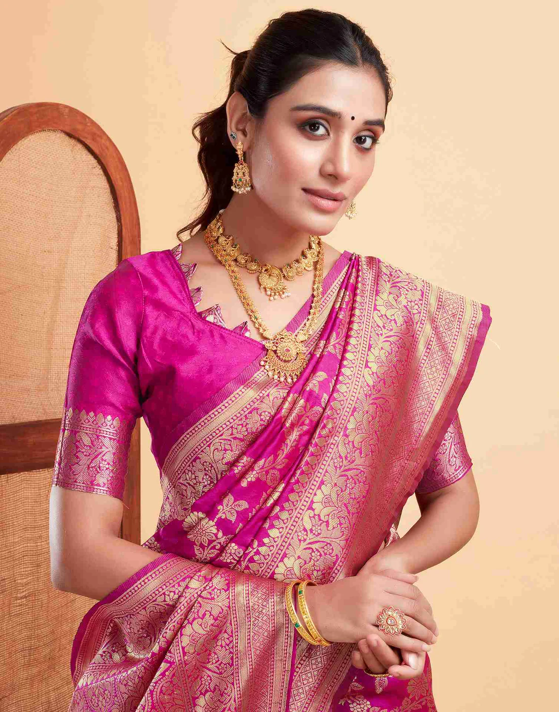 AXONIT Women's Silk Blend Banarasi Jacquard Floral