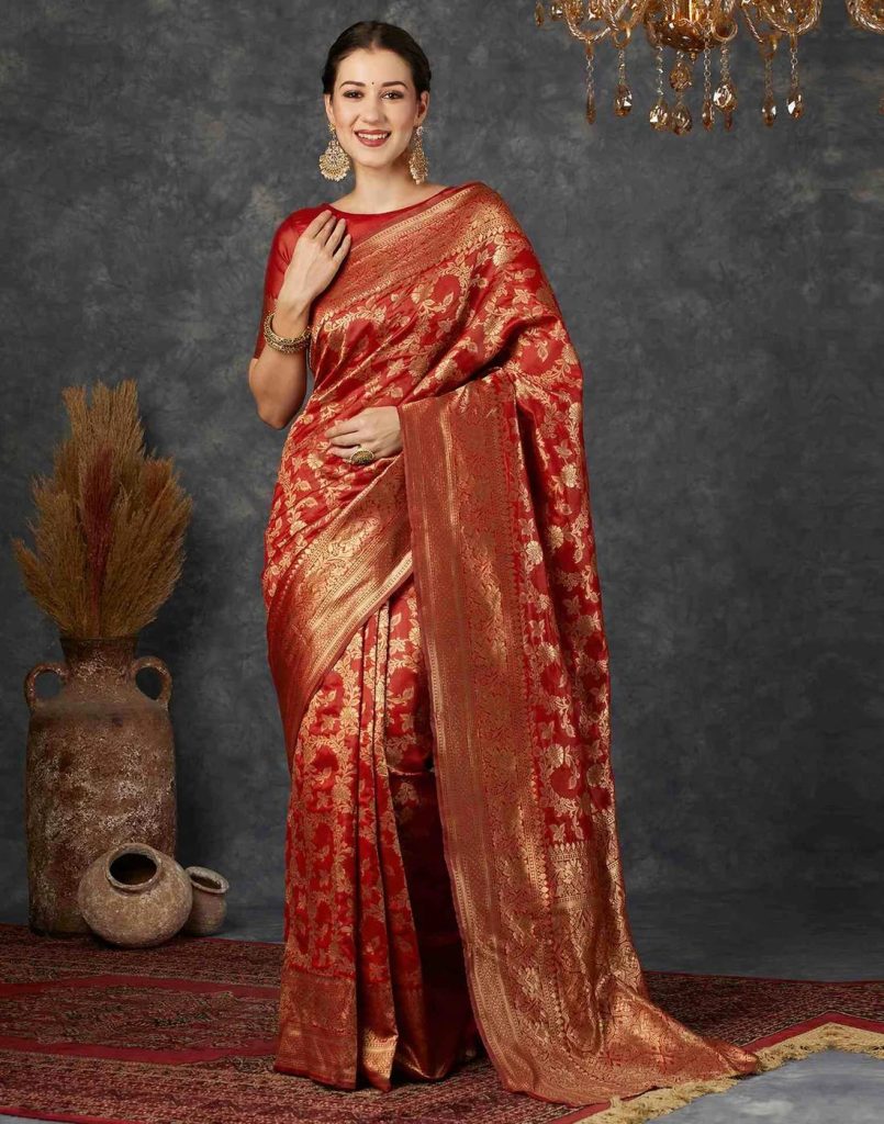 AXONIT Women's Silk Blend Banarasi Jacquard Floral