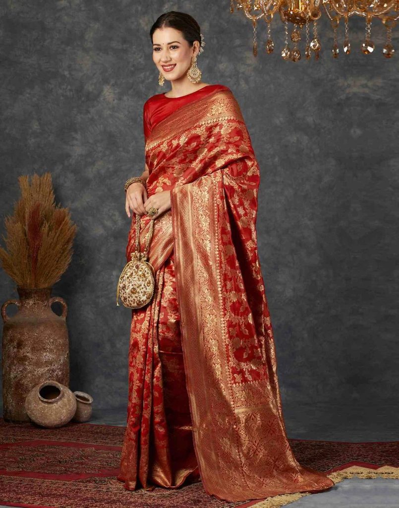 AXONIT Women's Silk Blend Banarasi Jacquard Floral