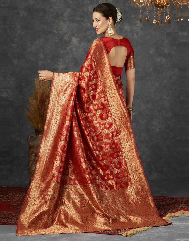 AXONIT Women's Silk Blend Banarasi Jacquard Floral