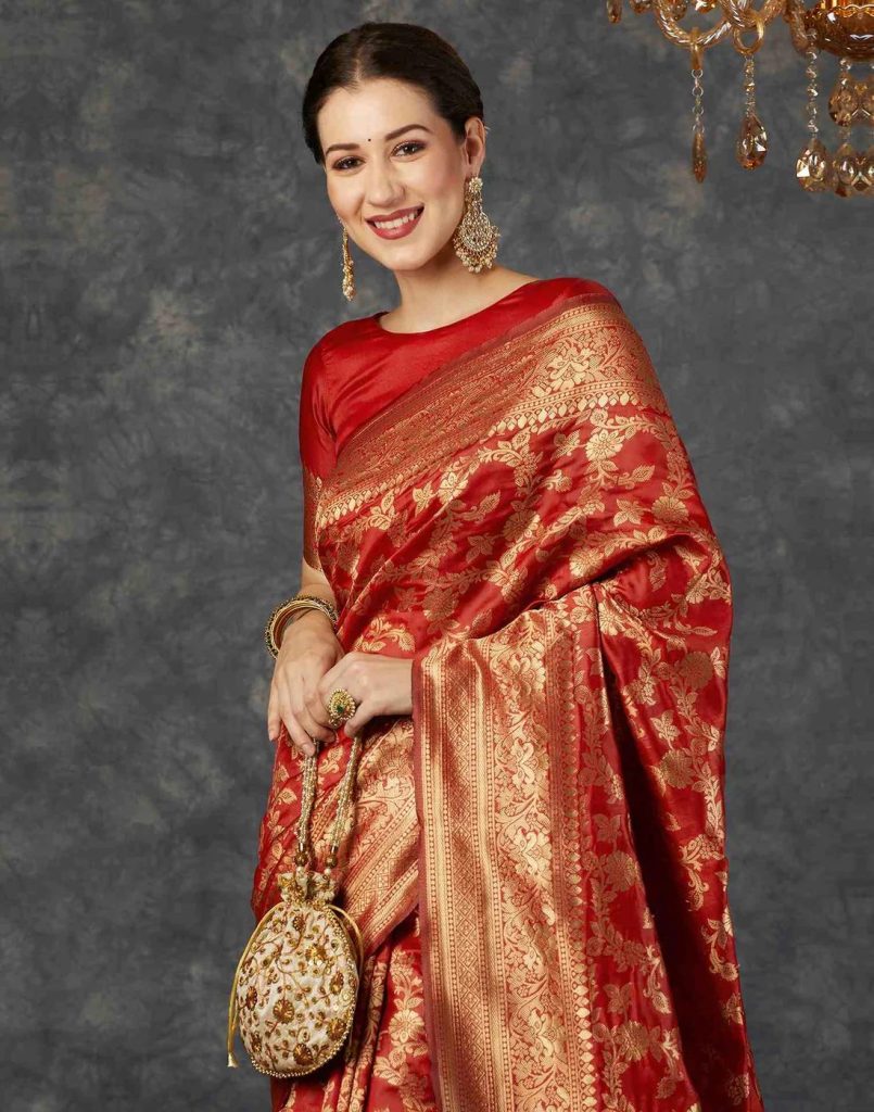 AXONIT Women's Silk Blend Banarasi Jacquard Floral
