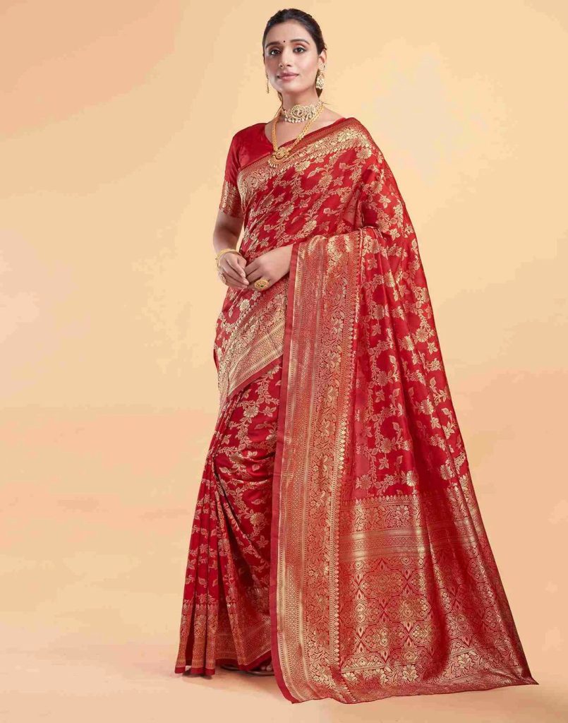 AXONIT Women's Silk Blend Banarasi Jacquard Floral