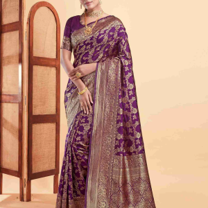 AXONIT Women's Silk Blend Banarasi Jacquard Floral