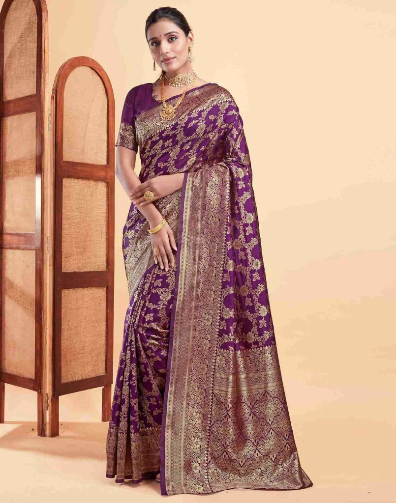 AXONIT Women's Silk Blend Banarasi Jacquard Floral