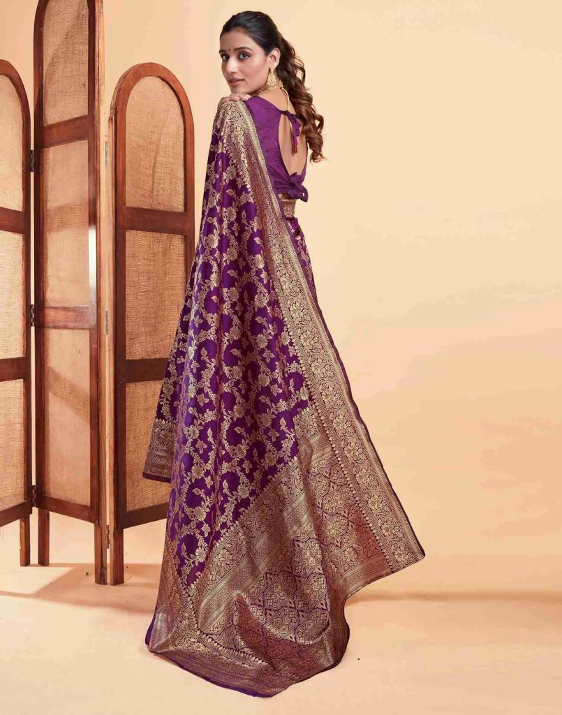 AXONIT Women's Silk Blend Banarasi Jacquard Floral