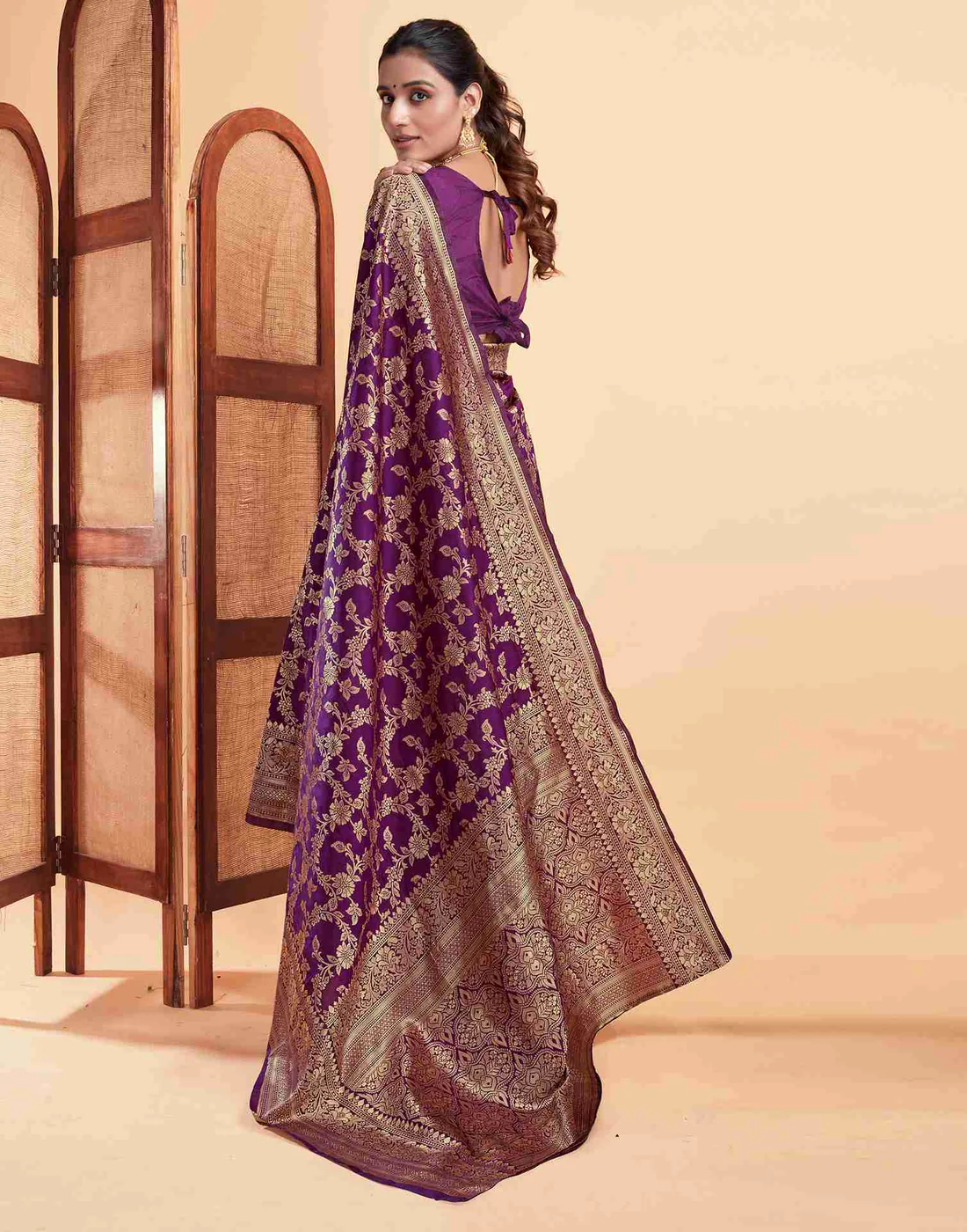 AXONIT Women's Silk Blend Banarasi Jacquard Floral