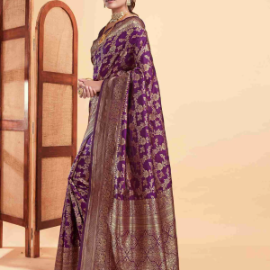 AXONIT Women's Silk Blend Banarasi Jacquard Floral