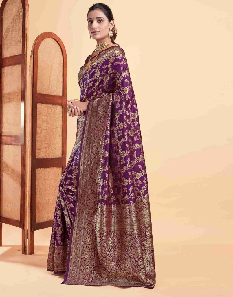 AXONIT Women's Silk Blend Banarasi Jacquard Floral