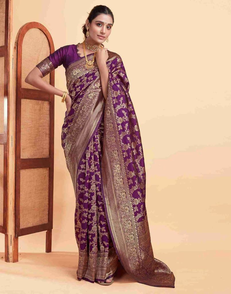 AXONIT Women's Silk Blend Banarasi Jacquard Floral