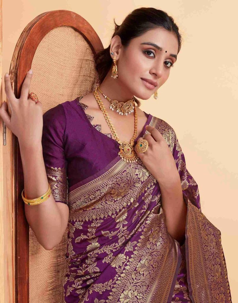AXONIT Women's Silk Blend Banarasi Jacquard Floral