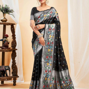 AXONIT Women's Silk Blend Banarasi Jacquard Multicolor Floral