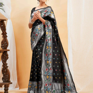AXONIT Women's Silk Blend Banarasi Jacquard Multicolor Floral