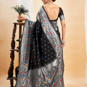 AXONIT Women's Silk Blend Banarasi Jacquard Multicolor Floral