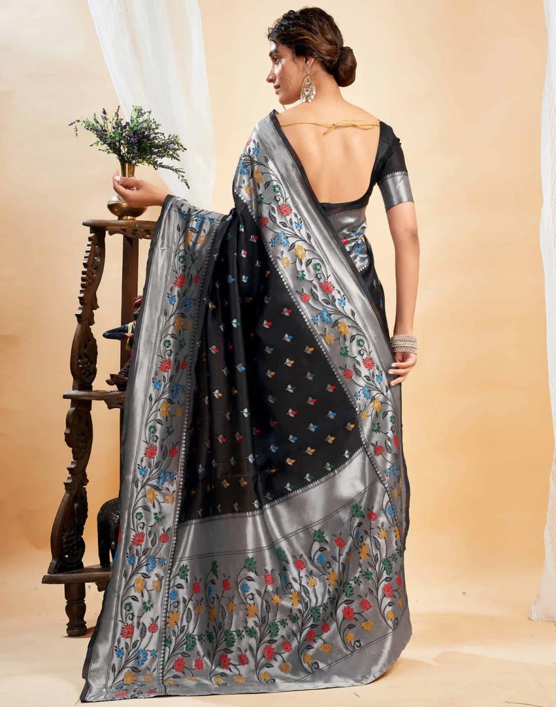 AXONIT Women's Silk Blend Banarasi Jacquard Multicolor Floral