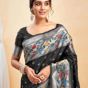 AXONIT Women's Silk Blend Banarasi Jacquard Multicolor Floral