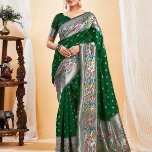 AXONIT Women's Silk Blend Banarasi Jacquard Multicolor Floral