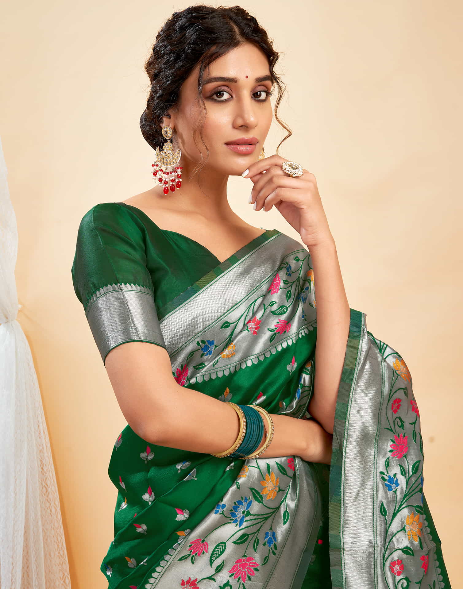 AXONIT Women's Silk Blend Banarasi Jacquard Multicolor Floral