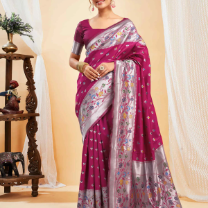 AXONIT Women's Silk Blend Banarasi Jacquard Multicolor Floral
