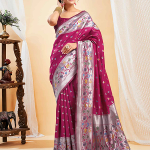 AXONIT Women's Silk Blend Banarasi Jacquard Multicolor Floral