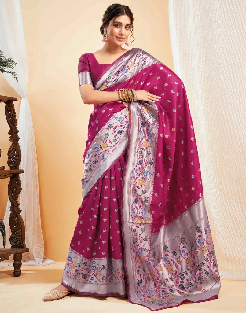 AXONIT Women's Silk Blend Banarasi Jacquard Multicolor Floral