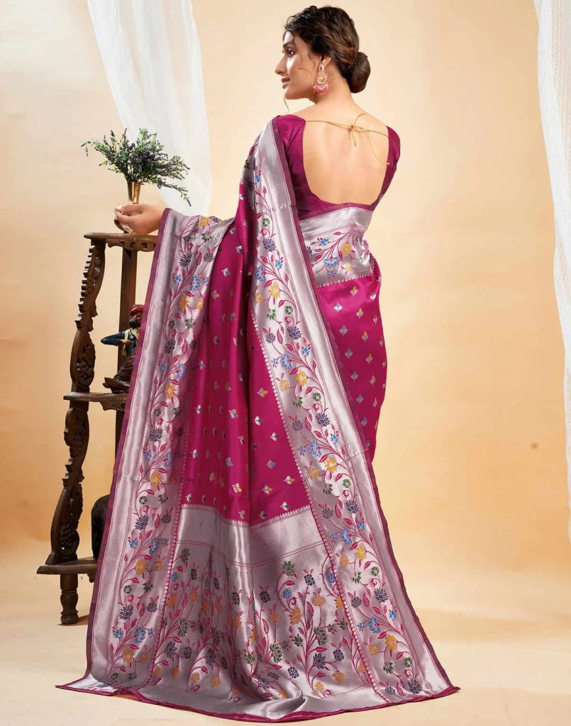 AXONIT Women's Silk Blend Banarasi Jacquard Multicolor Floral
