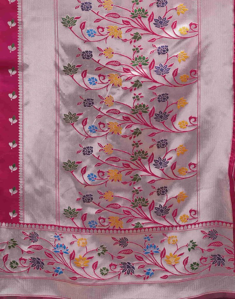 AXONIT Women's Silk Blend Banarasi Jacquard Multicolor Floral