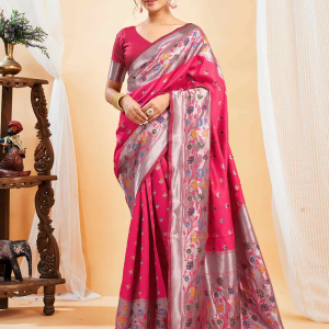 AXONIT Women's Silk Blend Banarasi Jacquard Multicolor Floral