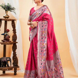 AXONIT Women's Silk Blend Banarasi Jacquard Multicolor Floral