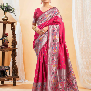 AXONIT Women's Silk Blend Banarasi Jacquard Multicolor Floral