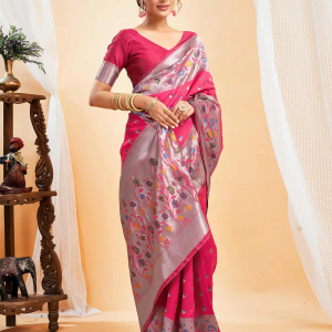 AXONIT Women's Silk Blend Banarasi Jacquard Multicolor Floral