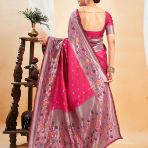 AXONIT Women's Silk Blend Banarasi Jacquard Multicolor Floral