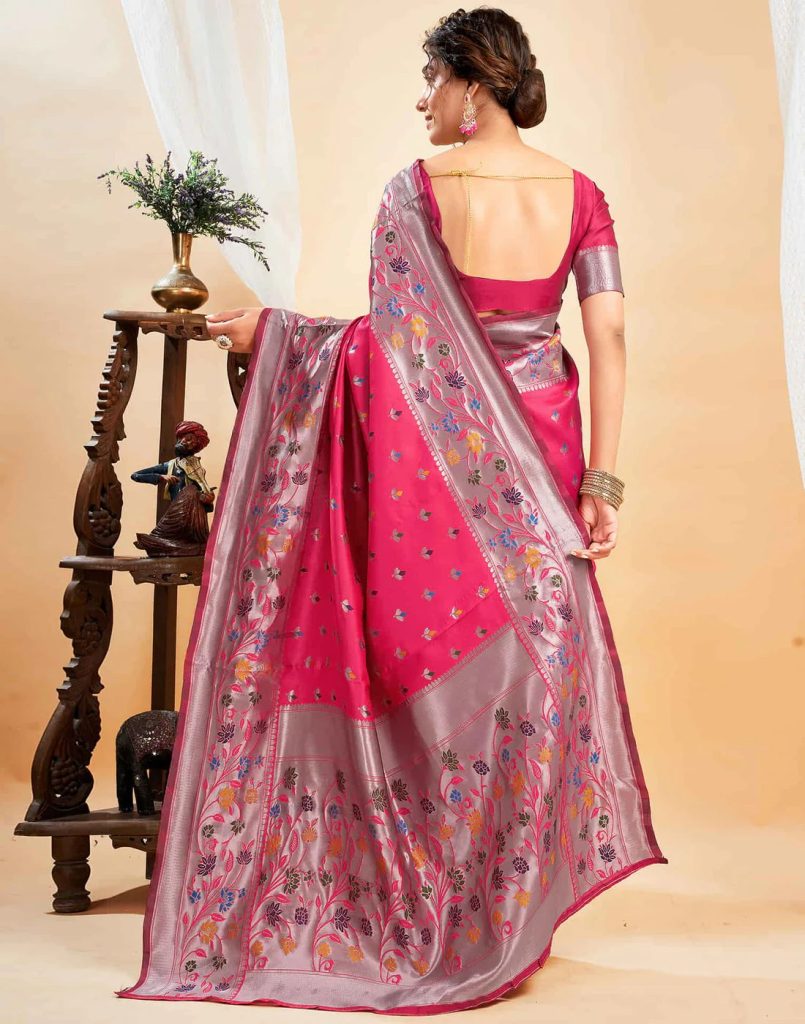AXONIT Women's Silk Blend Banarasi Jacquard Multicolor Floral