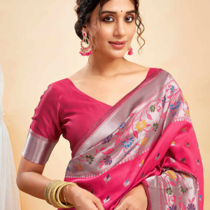 AXONIT Women's Silk Blend Banarasi Jacquard Multicolor Floral