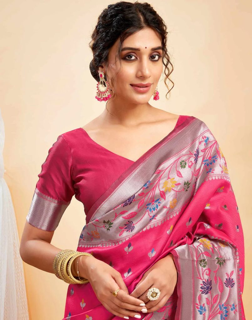 AXONIT Women's Silk Blend Banarasi Jacquard Multicolor Floral