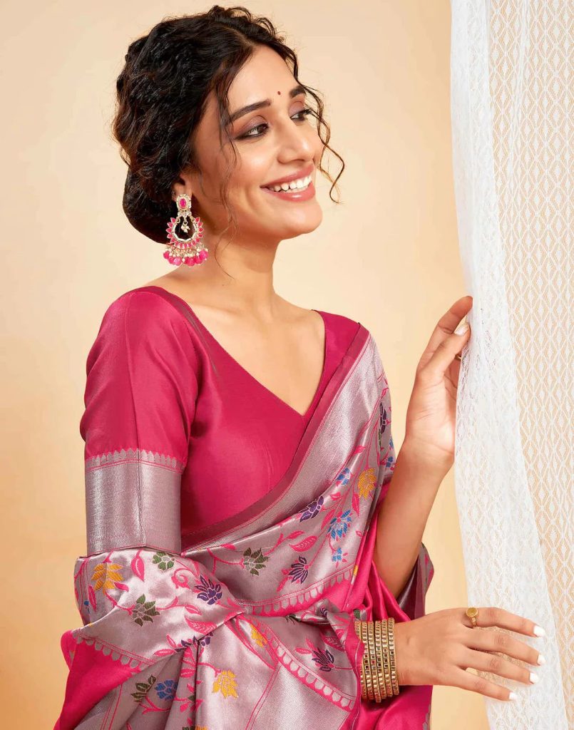 AXONIT Women's Silk Blend Banarasi Jacquard Multicolor Floral