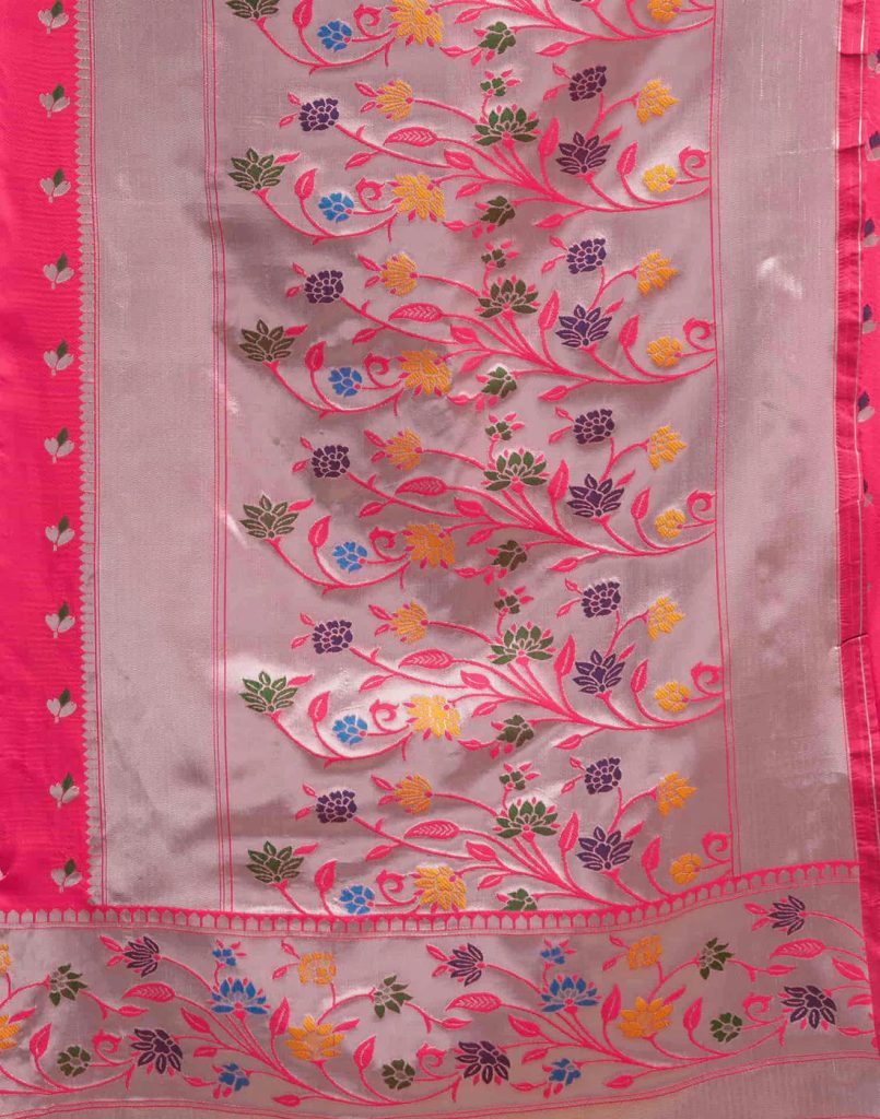 AXONIT Women's Silk Blend Banarasi Jacquard Multicolor Floral