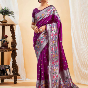 AXONIT Women's Silk Blend Banarasi Jacquard Multicolor Floral