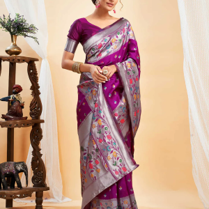 AXONIT Women's Silk Blend Banarasi Jacquard Multicolor Floral
