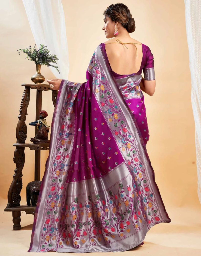AXONIT Women's Silk Blend Banarasi Jacquard Multicolor Floral