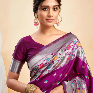 AXONIT Women's Silk Blend Banarasi Jacquard Multicolor Floral