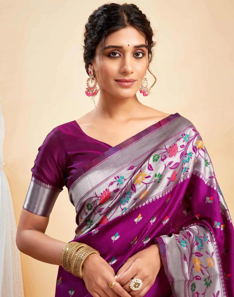 AXONIT Women's Silk Blend Banarasi Jacquard Multicolor Floral