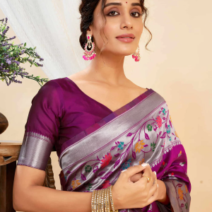 AXONIT Women's Silk Blend Banarasi Jacquard Multicolor Floral