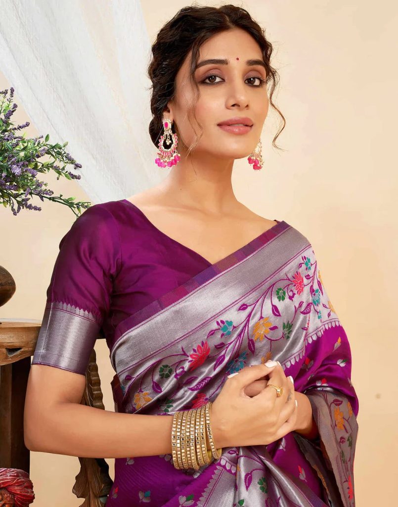 AXONIT Women's Silk Blend Banarasi Jacquard Multicolor Floral