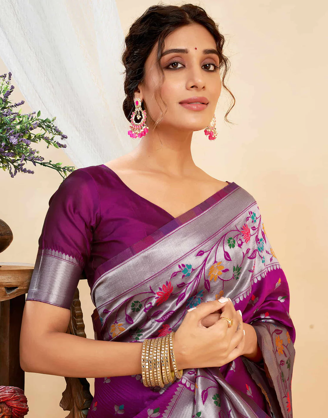 AXONIT Women's Silk Blend Banarasi Jacquard Multicolor Floral