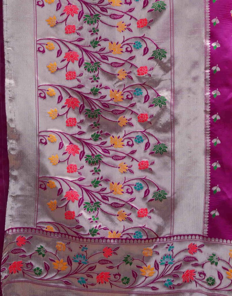 AXONIT Women's Silk Blend Banarasi Jacquard Multicolor Floral